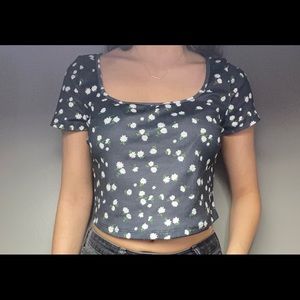 Cropped Floral Shein Shirt Square Neck